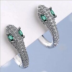 Sterling Silver Snake Zircon Earrings, Minimalist, Pave